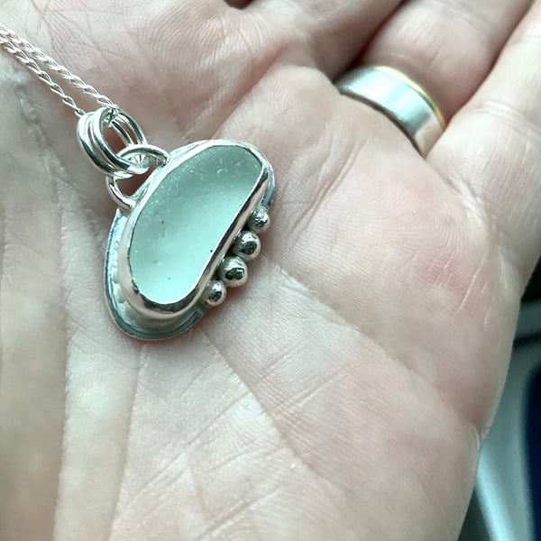 Sterling Silver Sea Glass Pendant Necklace 