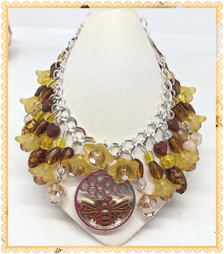 SALE OOAK Honey Bee & floral bracelet 