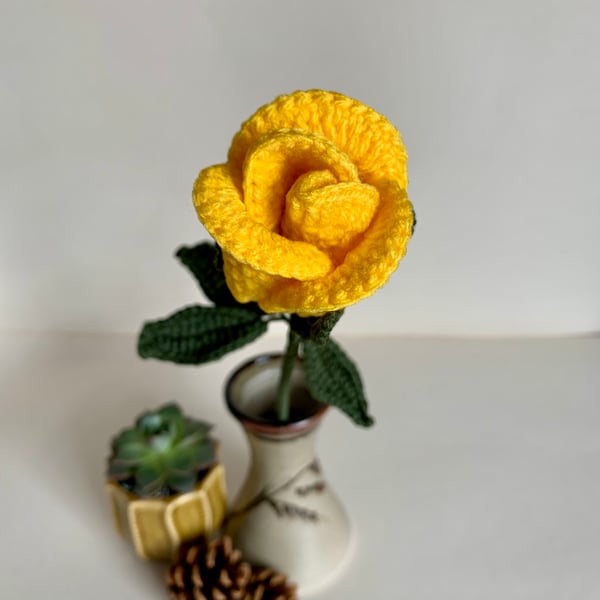 Yellow crochet rose, everlasting flowers, friend gift, June birthday 