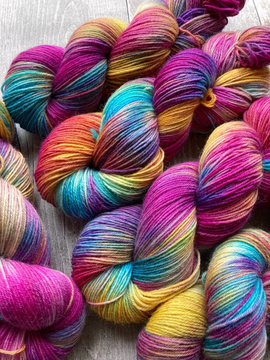 Hand dyed sock yarn 4ply Merino Nylon 100g Rainbow Glade