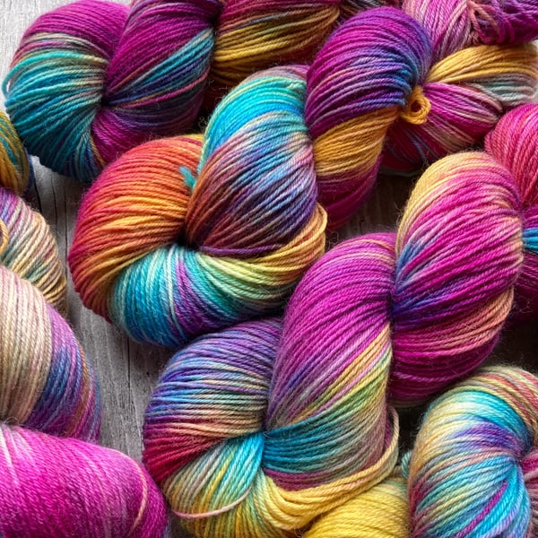 Hand dyed sock yarn 4ply Merino Nylon 100g Rainbow Glade