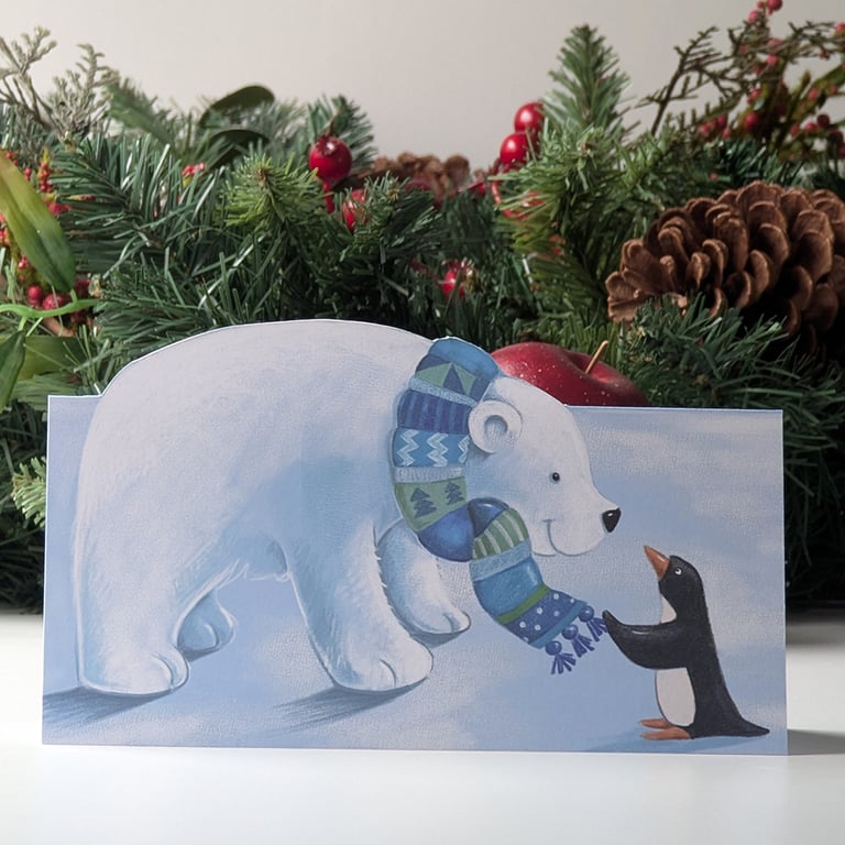 Cute Polar Bear & Penguin Shaped Greeting Card