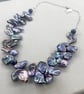Peacock Blue Large Irregular Keshi Pearl Necklace - Image 7