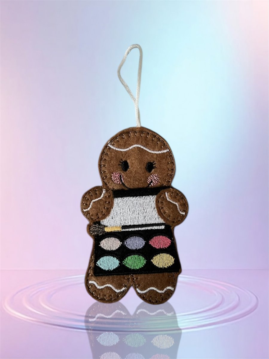 Gingerbread lady with eyeshadow palette Embroidered Hanging Keepsake, make up 