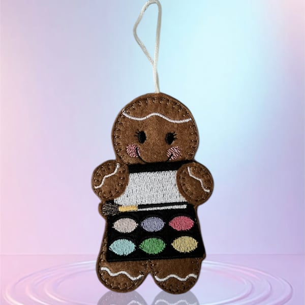 Gingerbread lady with eyeshadow palette Embroidered Hanging Keepsake, make up 