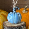 Tiny hanging ceramic pumpkin decoration blue