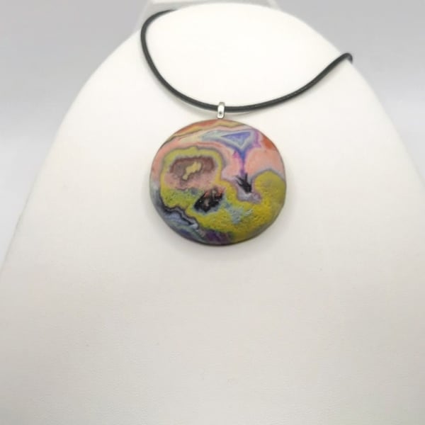Polymer clay pendant necklace handmade jewellery 40 mm convex
