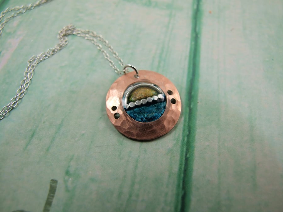 Pendant, Portal Sunset View Sterling Silver & Copper with Enamel Necklace,