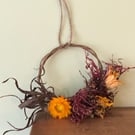 Dried Flower and Foliage Small Wreath Decoration.  Handmade. 12cm Wide.