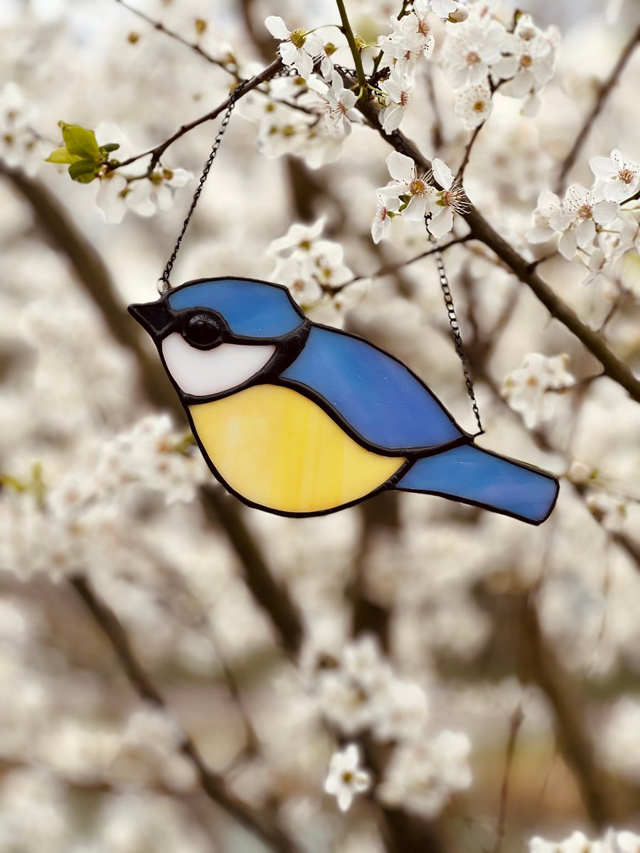 Stained Glass Blue tit in yellow and blue - bird lover