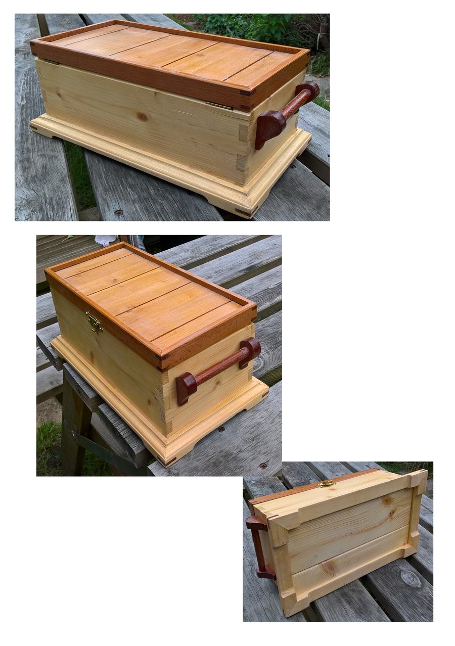 Cherry and Mahogany lid pattern jewellery box with two mahogany handles