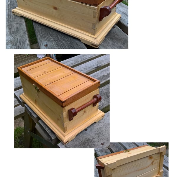 Cherry and Mahogany lid pattern jewellery box with two mahogany handles