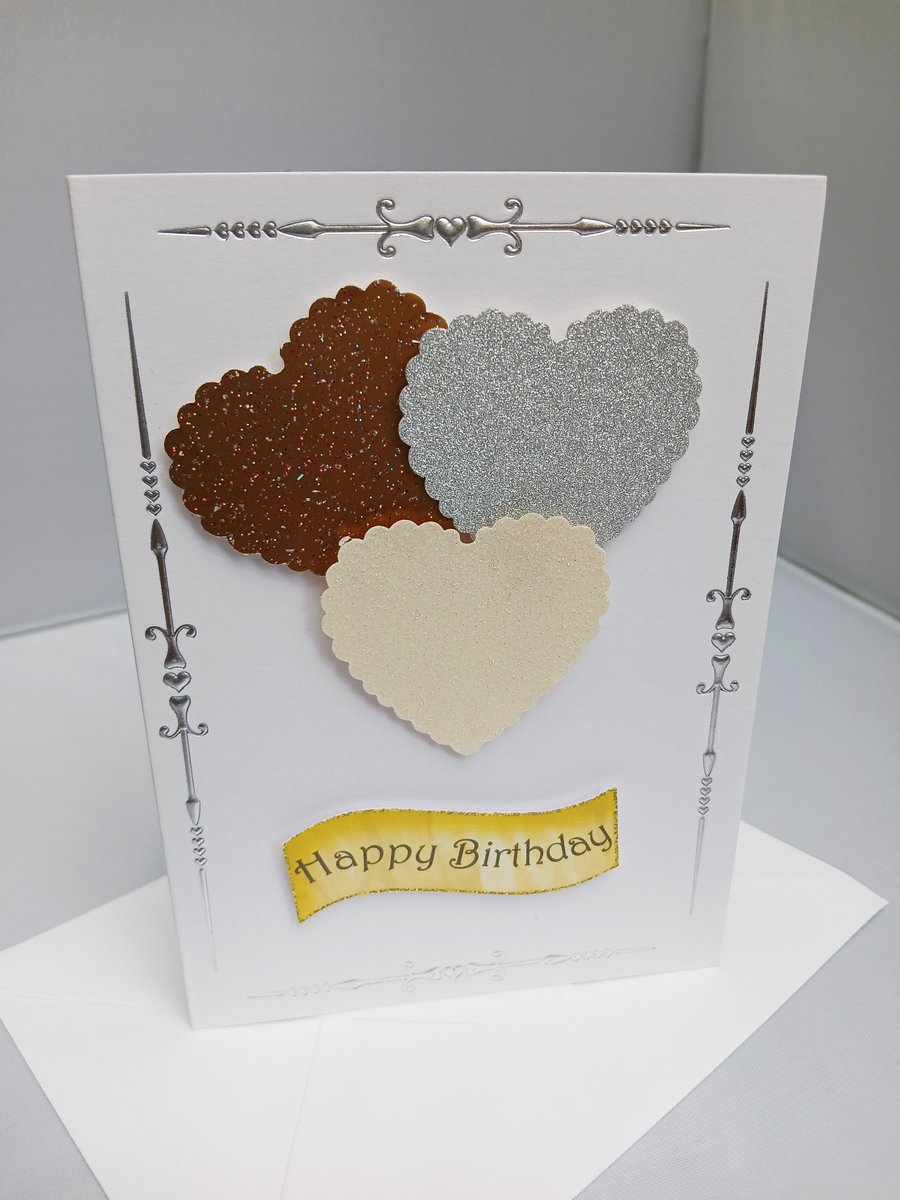Birthday Card with Glitter Hearts