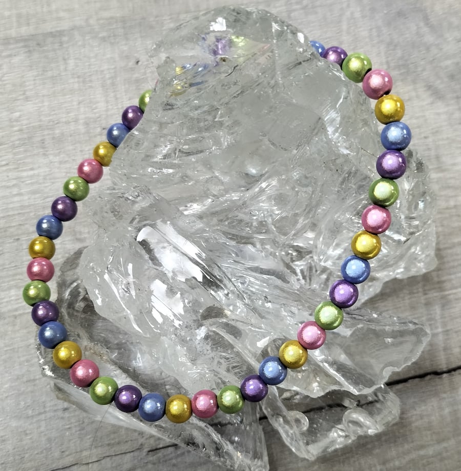 AL147A  pastel colour miracle bead elasticated anklet