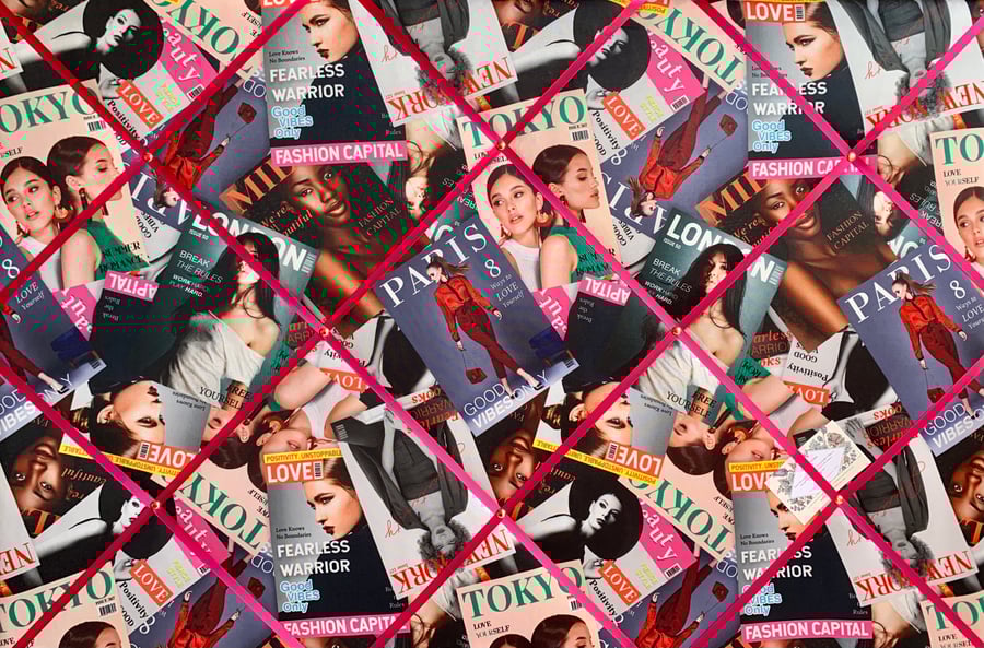 Handmade Bespoke Memo Notice Board With Magazine Print Fashion Cities Fabric