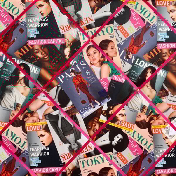 Handmade Bespoke Memo Notice Board With Magazine Print Fashion Cities Fabric