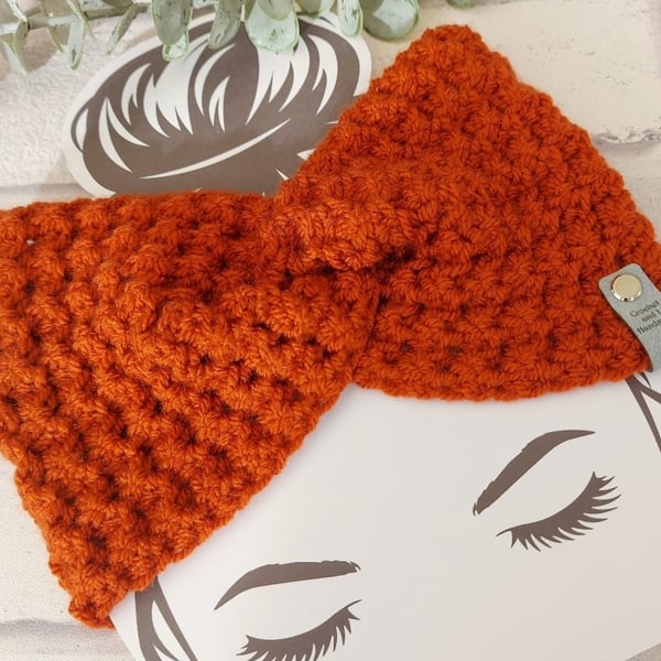 Crochet Copper Adult Twisted Headband Earwarmer 