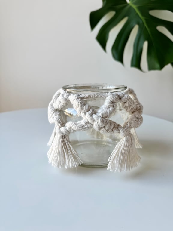 Macrame Cross Tassel Candle Holder