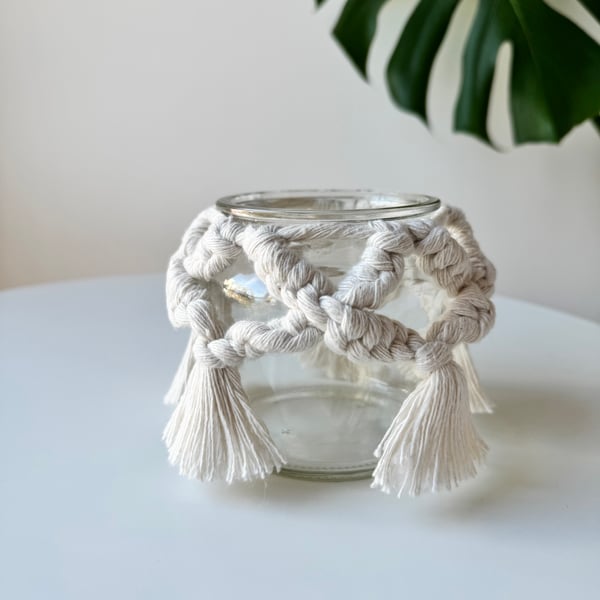 Macrame Cross Tassel Candle Holder