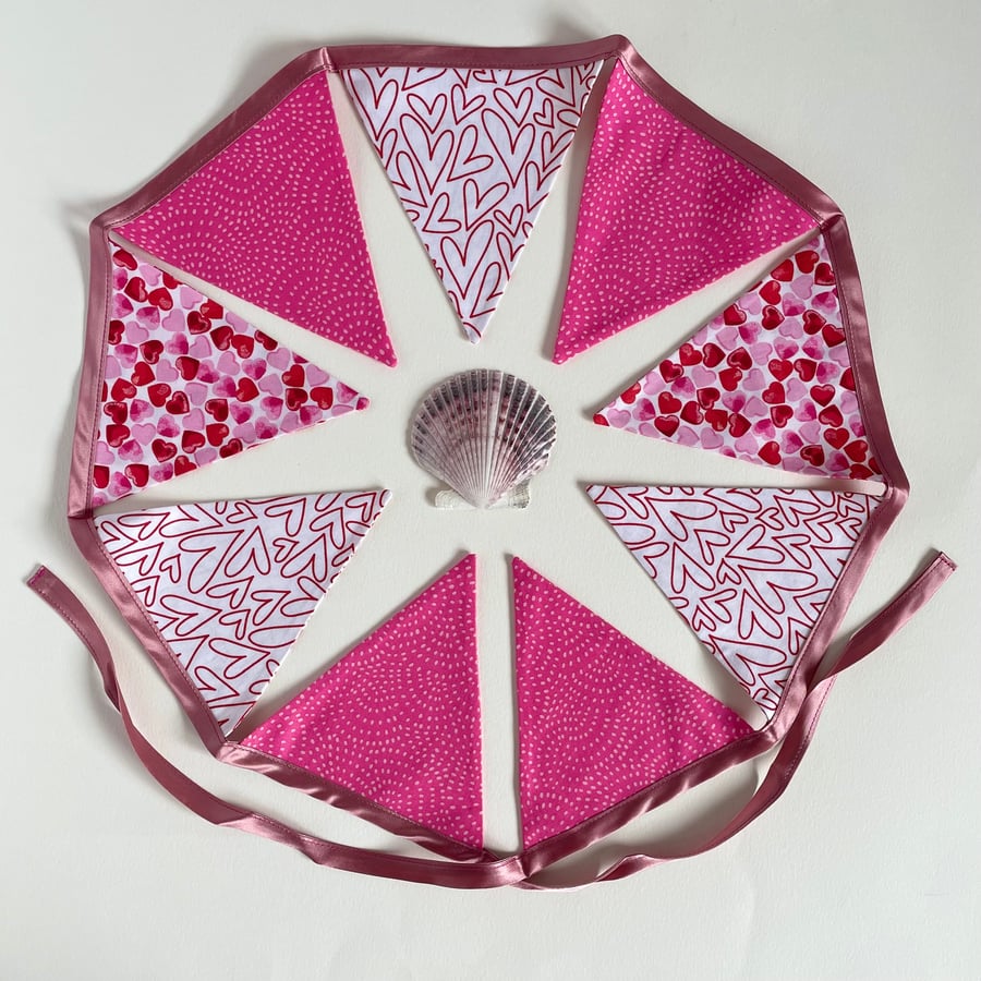 Pink hearts bunting - small & reversible 