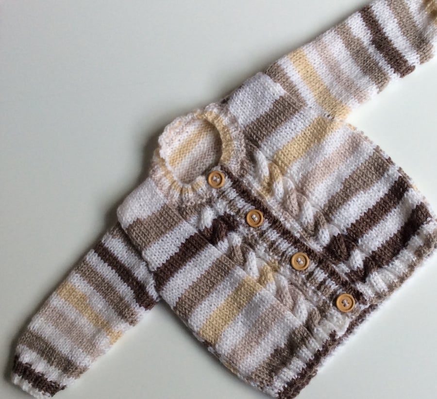 Baby cardigan hand knit neutral shades 3-6 medium 