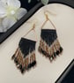 Black & Gold Statement Beaded fringe geometric earrings, elegant gift for her,  - Image 6