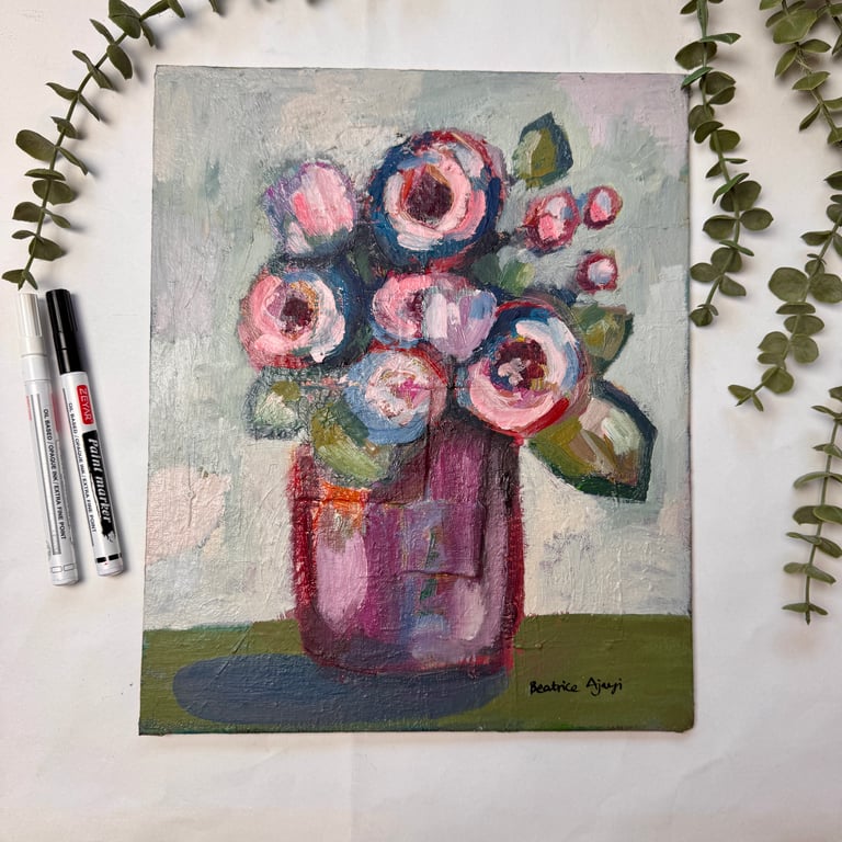 Original Artwork Flower Floral Peonies In a Vase - Painting