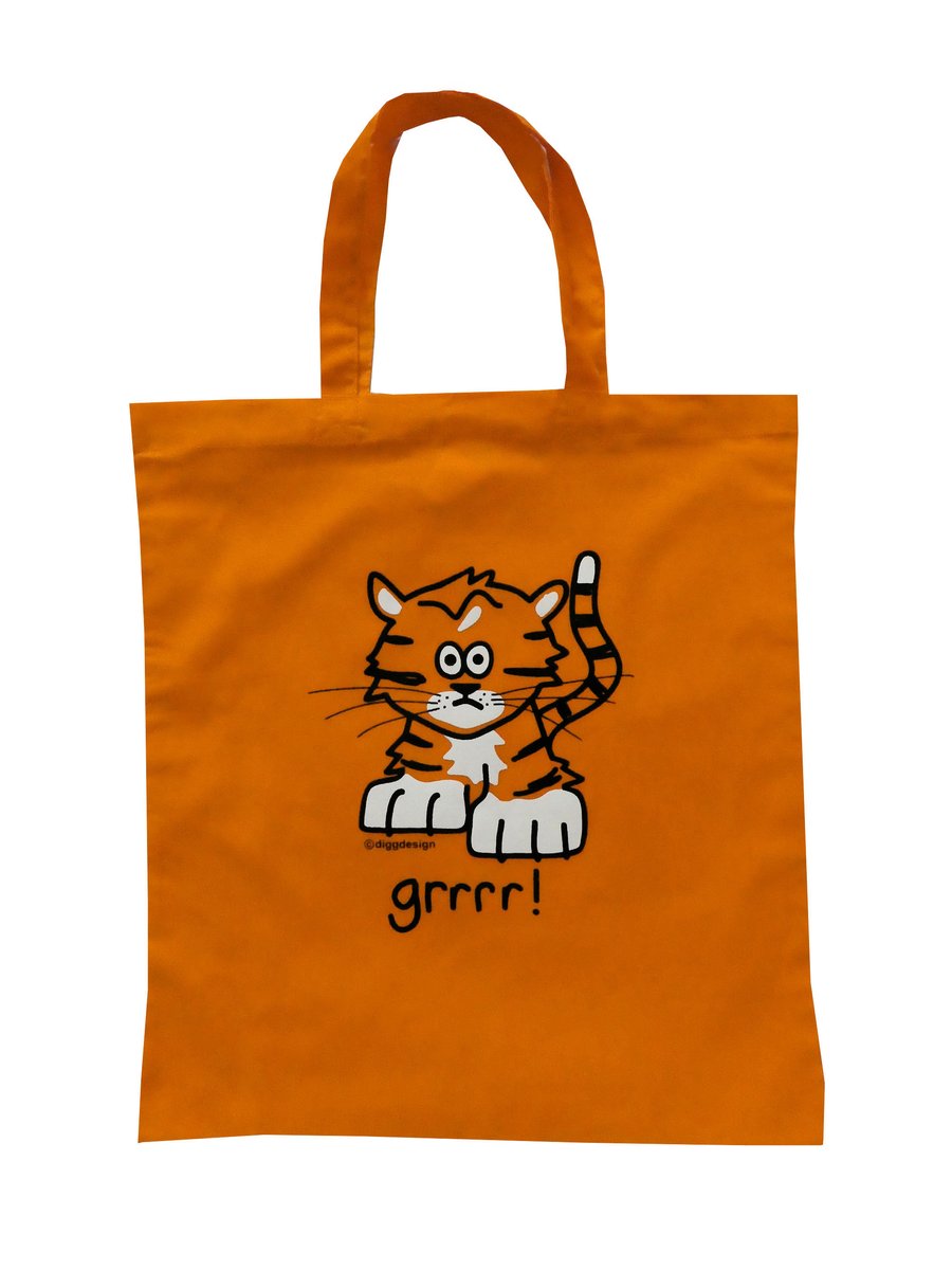 Digg Design TIGER cotton Tote Shopper  Bag. Hot Orange