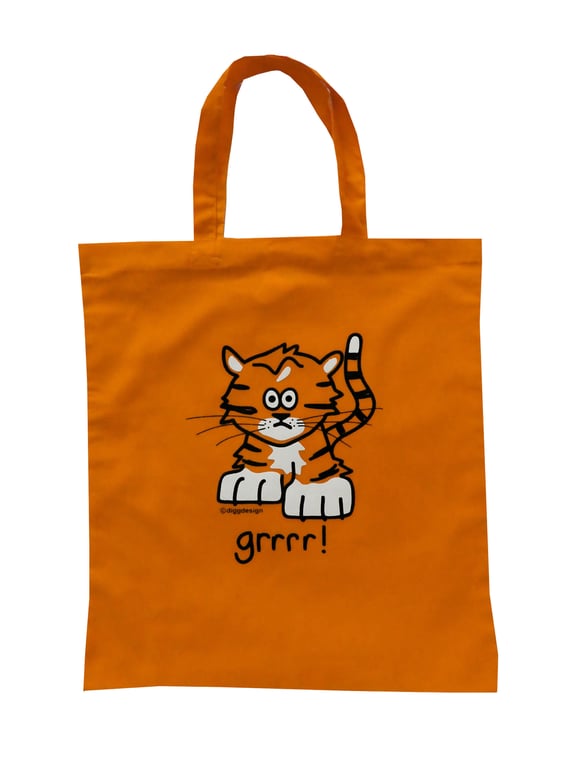 Digg Design TIGER cotton Tote Shopper  Bag. Hot Orange