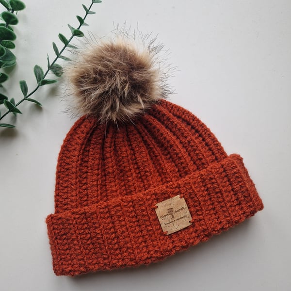 Burnt Orange Crochet Chunky Winter Hat