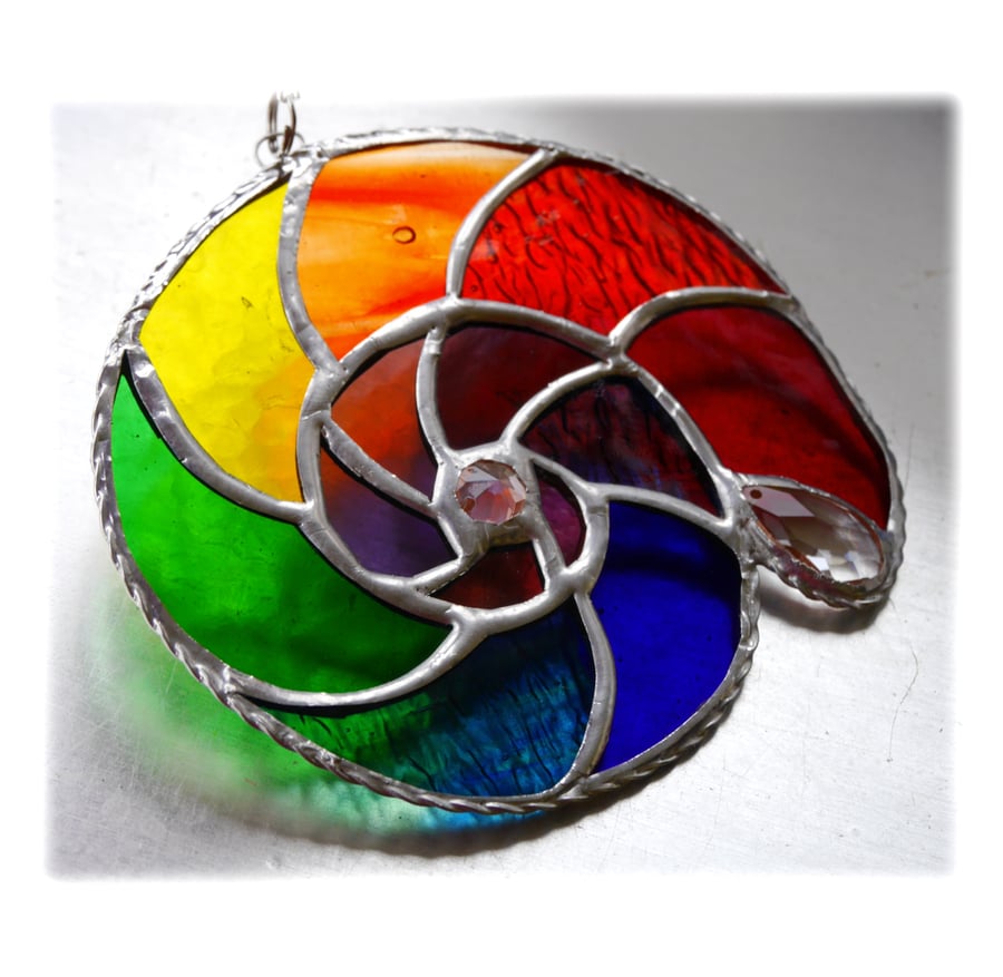 Ammonite Stained Glass Suncatcher Rainbow 015