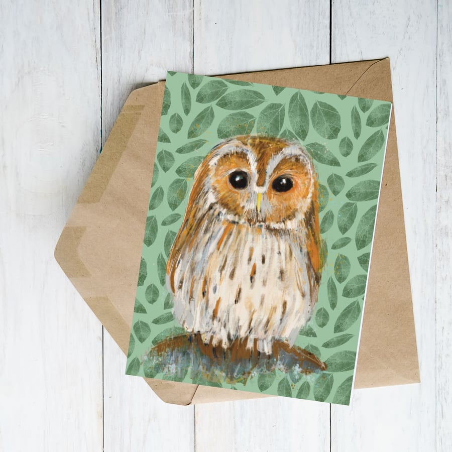 Owl illustration blank card 