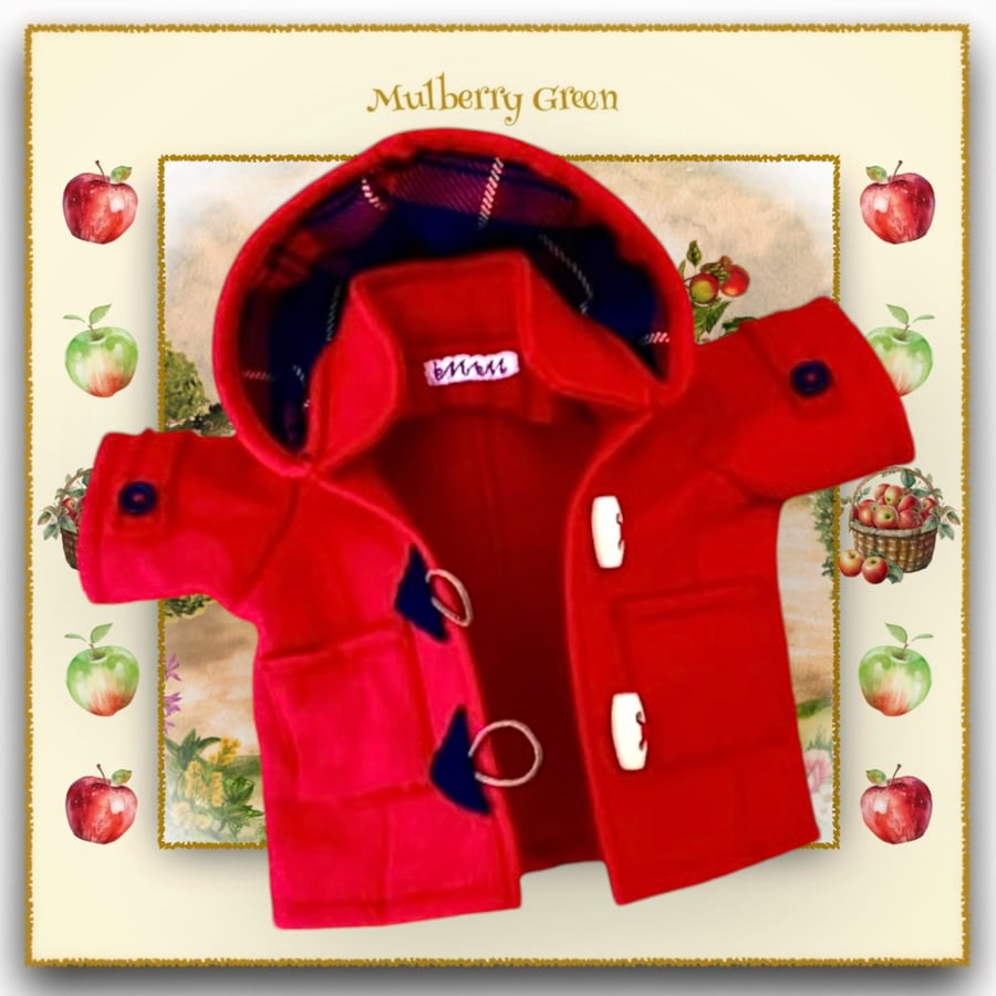 Reserved for June - Apple Red Duffle Coat with a Tartan Lined Hood