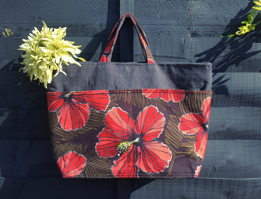 Hibiscus Pattern Hand Bag - Tote Bag