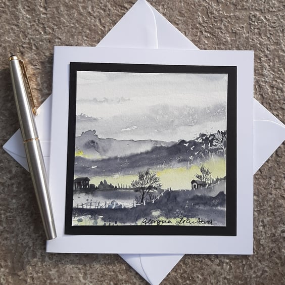 Handpainted Blank Card. Misty Morning. The Card That's Also a Keepsake Gift