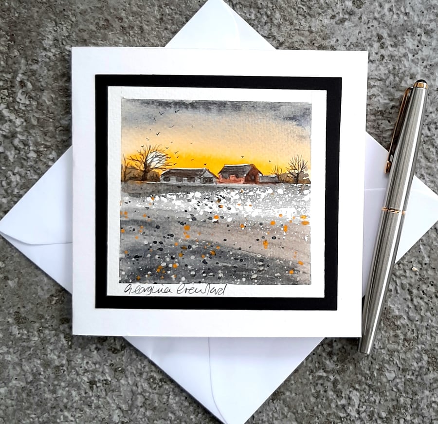 Handpainted Blank Card. Sunset. The Card That's Also A Keepsake