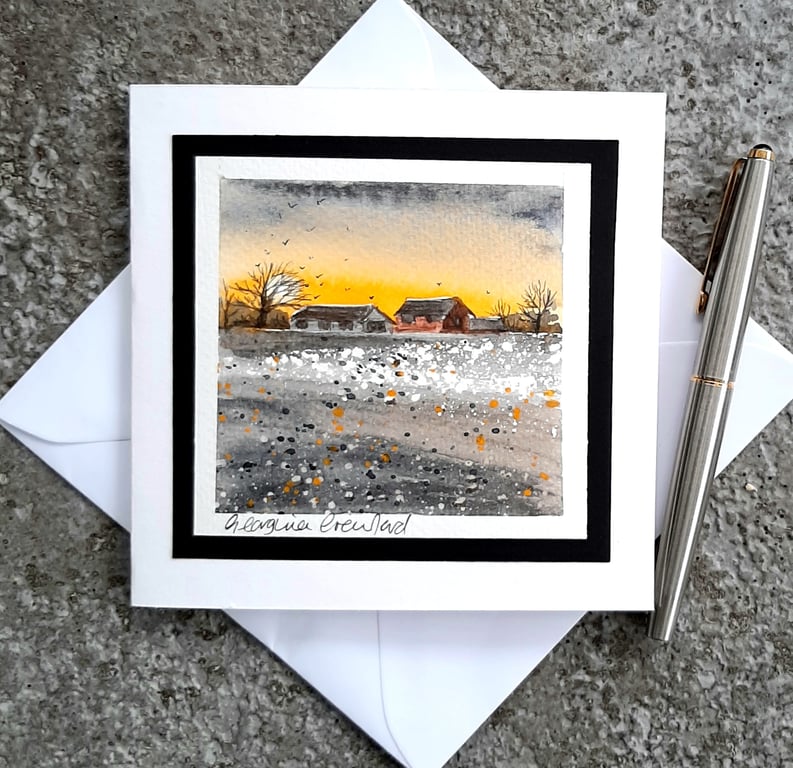 Handpainted Blank Card. Sunset. The Card That's Also A Keepsake