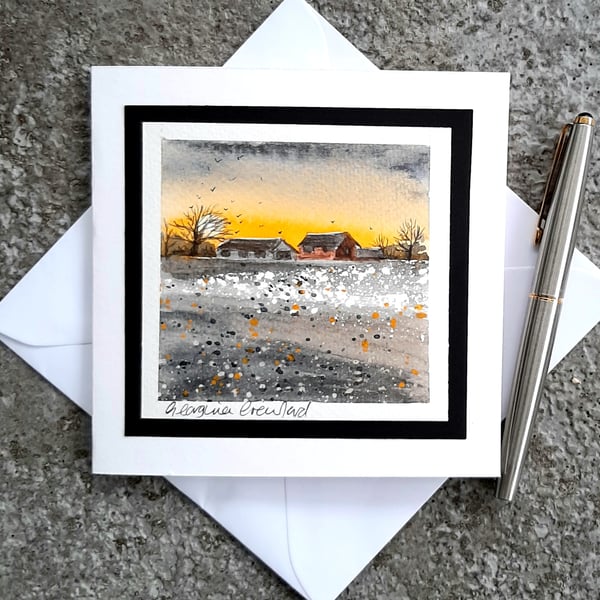 Handpainted Blank Card. Sunset. The Card That's Also A Keepsake