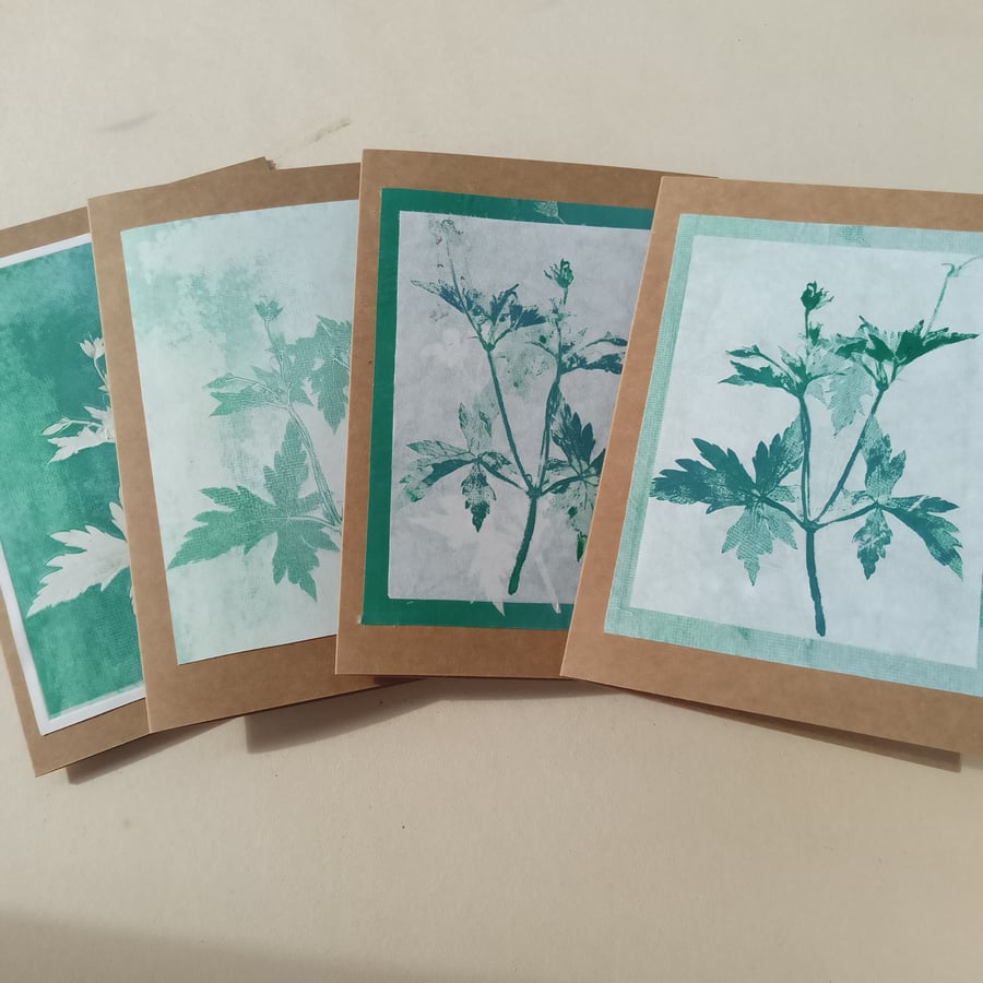 Geraniums hand-printed blank greetings cards pack of 4