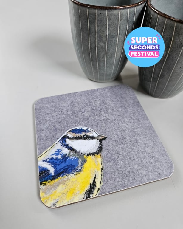 'Peeking' Blue-tit coaster, garden bird mat, Super Seconds Festival