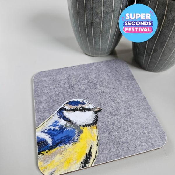 'Peeking' Blue-tit coaster, garden bird mat, Super Seconds Festival
