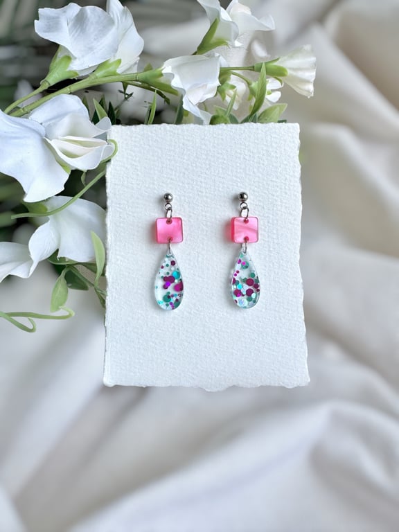 Acrylic Dainty Teardrop and Square Earrings
