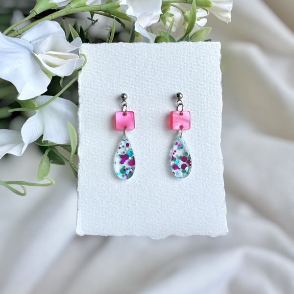 Acrylic Dainty Teardrop and Square Earrings