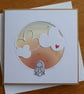 Rabbit With Clouds and Hearts Blank Card