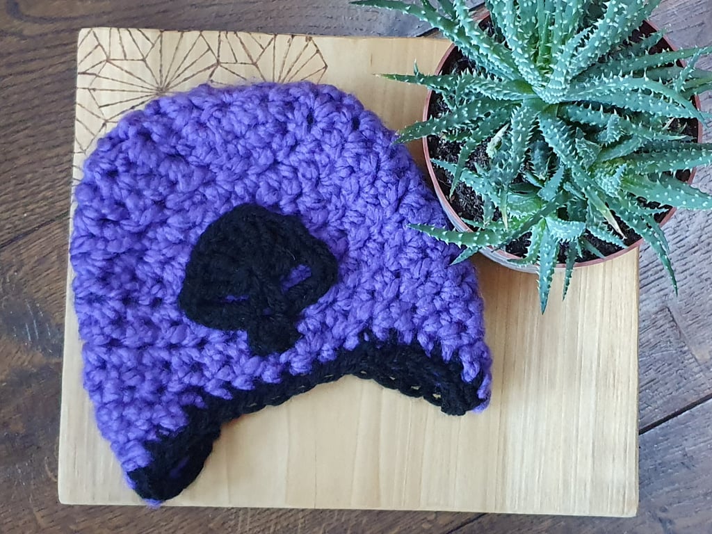 Purple and black small child skull beanie with ear flaps