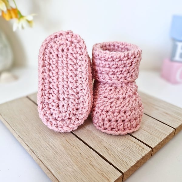 Candy Pink Crochet Baby Booties – Newborn Gift, Ready to Ship
