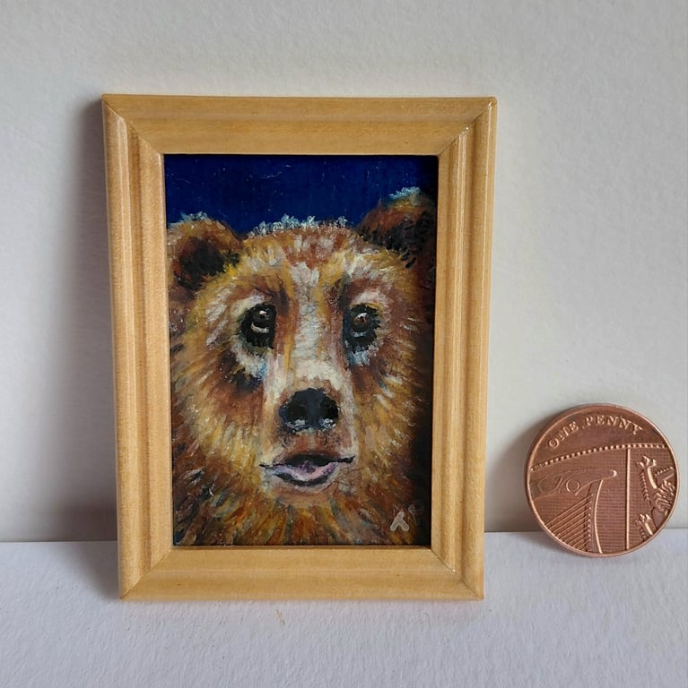 Balu the Brown Bear Miniature Oil Painting - Look to the Sky