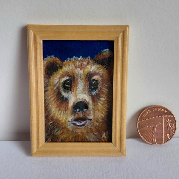 Balu the Brown Bear Miniature Oil Painting - Look to the Sky