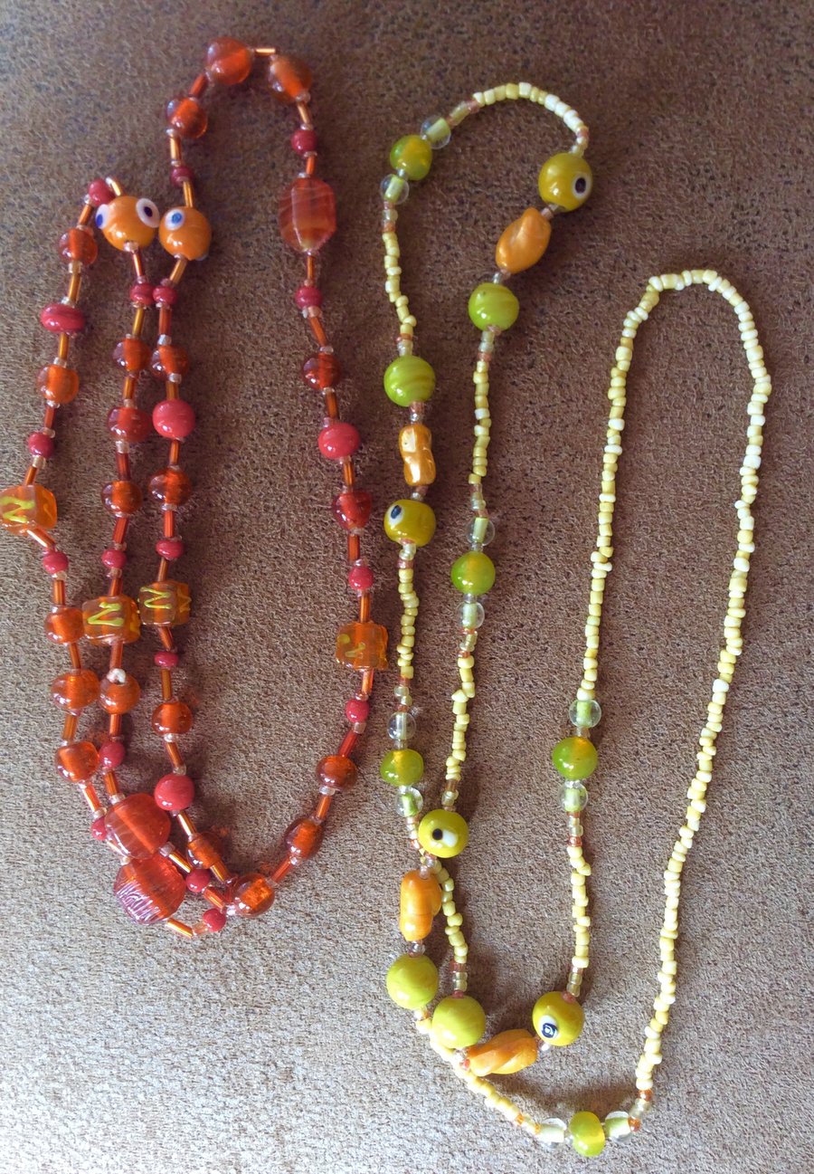 Orange and Lemon Long Beaded Necklaces