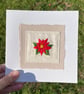 Poinsettia, Hand embroidered Christmas card, recycled card - Image 1